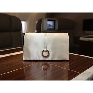 Emirates First Class x BVLGARI Amenity Kit – Cream Satin Cosmetic Clutch